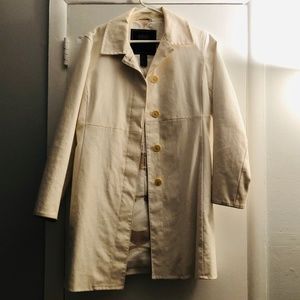 COACH white spring trench coat with leather detail
